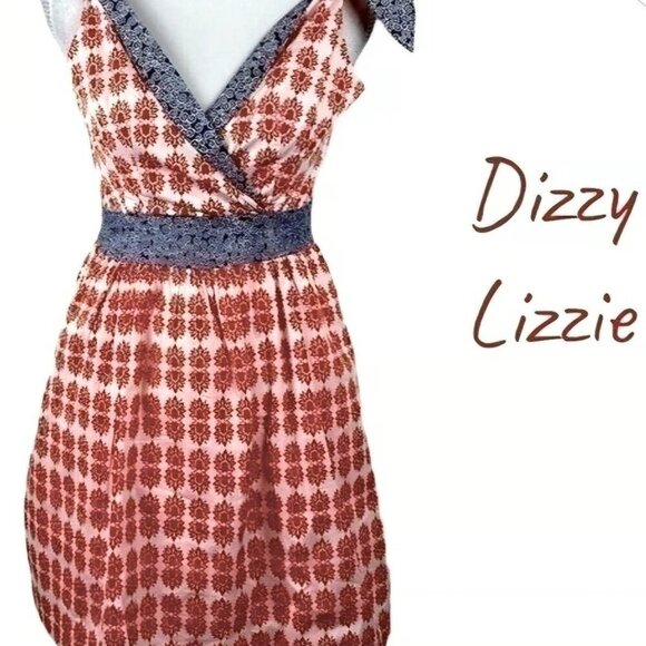 Dizzy Lizzy western Cotton red white blue tie shoulder Rockabilly Cowgirl Dress - Picture 4 of 7
